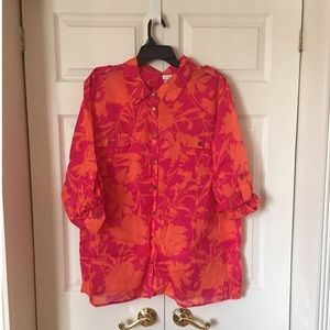 Pink & Orange Button Down Top