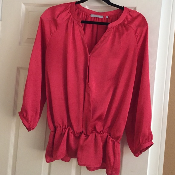 Coral blouse with 3/4 length sleeves