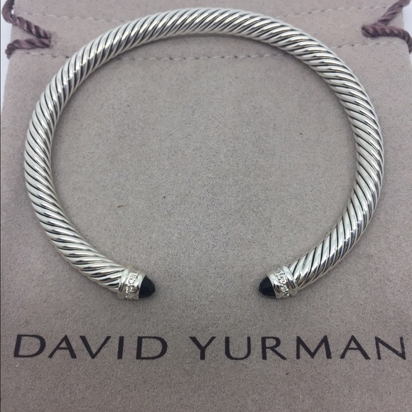 David Yurman Cable Bracelet, Black Onyx + Diamonds