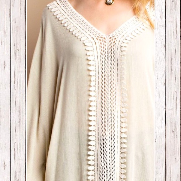 Oversized Lt Sage Poncho Tunic w/ Crocheted Trim! - Picture 3 of 4