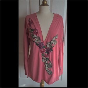 Johnny Was Lis Angeles Suede Roses Tunic