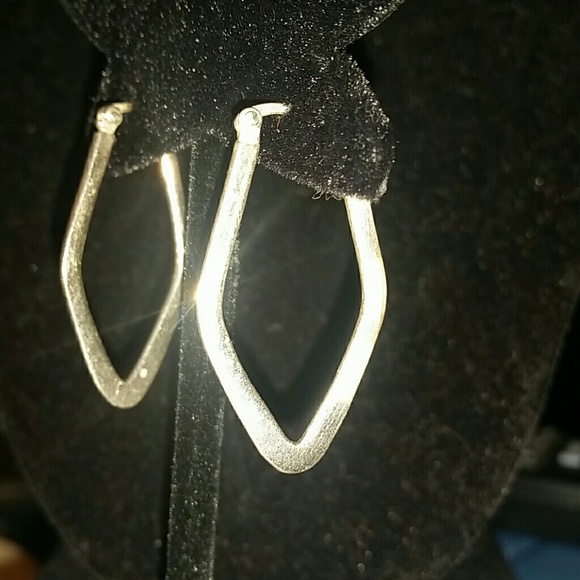 Sterling elongated Hoop earrings 925 Silver - Picture 2 of 4