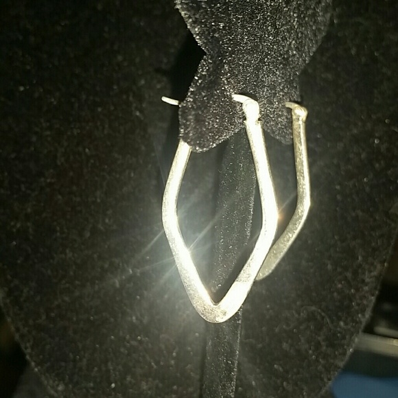 Sterling elongated Hoop earrings 925 Silver - Picture 3 of 4