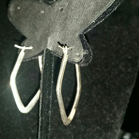 Sterling elongated Hoop earrings 925 Silver - Picture 4 of 4