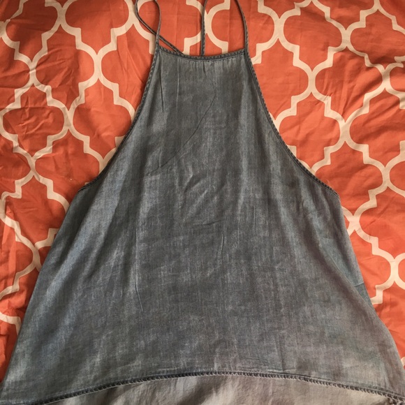High low razor back denim tank