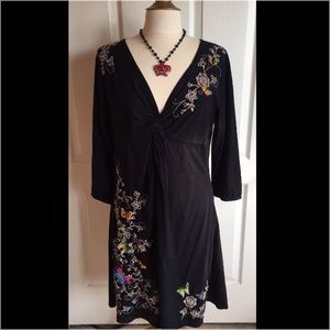 Johnny Was Los Angeles Black Embroidered Dress