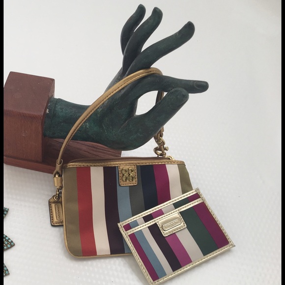 Coach Julia Legacy Stripe Wristlet AND Card Holder