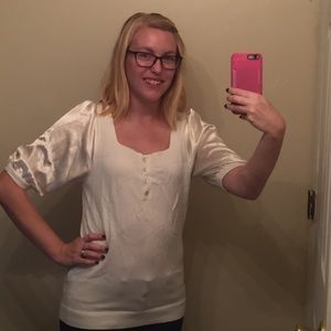 White Sweater w/ Satin Flounce Sleeves