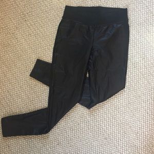 Vera Wang black pleather leggings, wide waist band