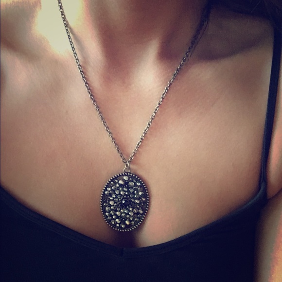 Black oval jeweled necklace