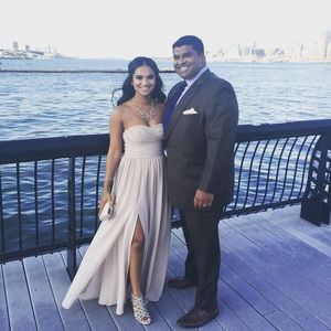 Lulu's nude evening gown with high slit