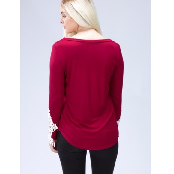 ⏳LAST ONE ⏳Burgundy Crochet Sleeves Top - Picture 5 of 5