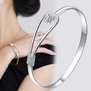 Silver Plated Flower Cuff Bracelet Bangle Jewelry