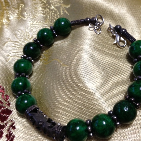 Elegant bracelet green with Tibet silver - Picture 2 of 3