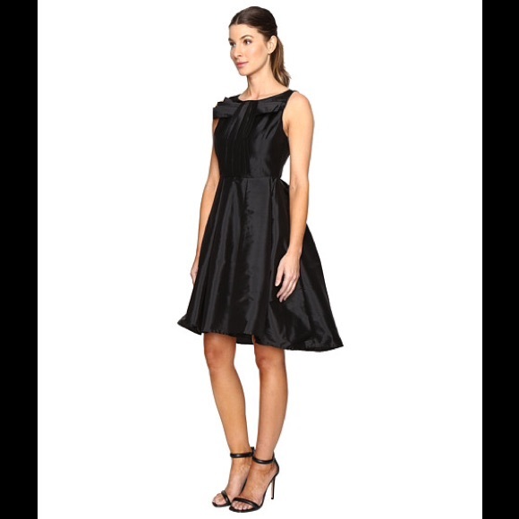Eva Franco Brittany High-Low Black Fit and Flare Bow Cocktail Midi Dress - Picture 2 of 4