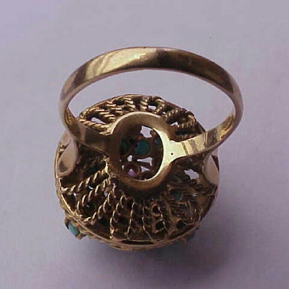 Antique  18k gold Genuine Diamond Ruby Turquoise Ring - Picture 2 of 4