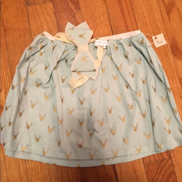 Gold and blue reindeer holiday skirt/headband set
