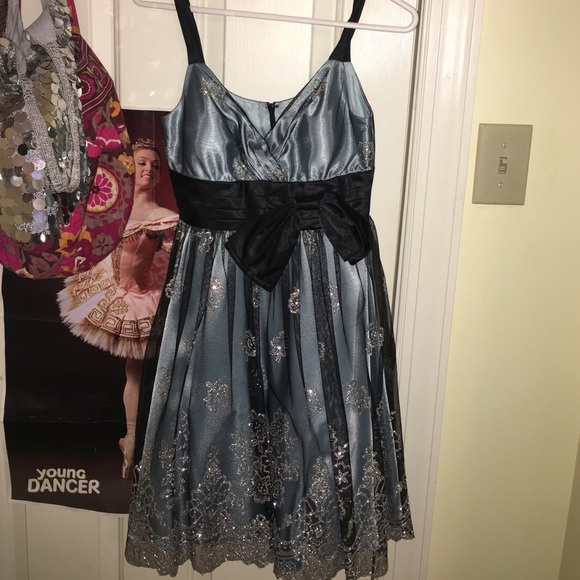 Blue dress with embellished skirt
