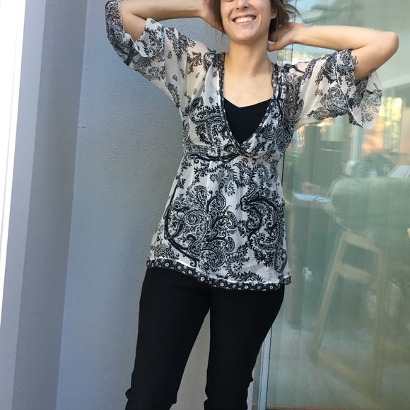 Black and white sheer top