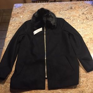 River Island - black faux fur collar swing coat