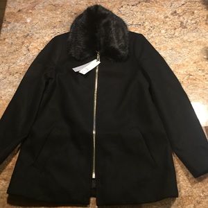 River Island - black faux fur collar swing coat