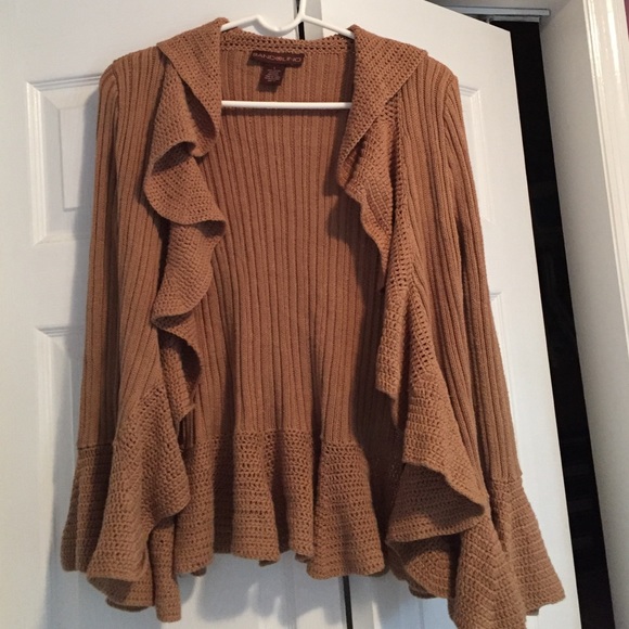 Brown knit Ruffled Sweater with Bell Sleeves