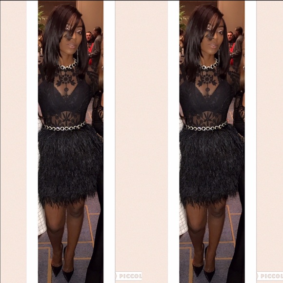 Black custom made ostrich feather skirt& top