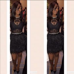 Black custom made ostrich feather skirt& top