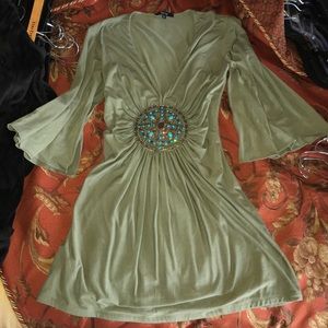 Sky Brand Olive top with turquoise and crystals