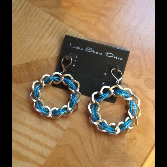 Gold and turquoise hanging earrings