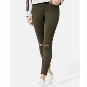 Topshop Moto Leigh jeans in dark green. Size 25.