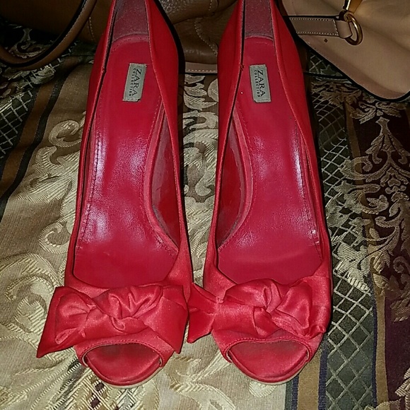 Zara Red Open Toe Pumps - Picture 1 of 4