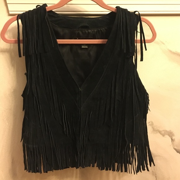 Black Leather Fringe Vest