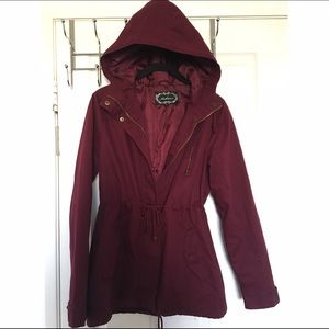 Hooded Military Jacket - Burgundy