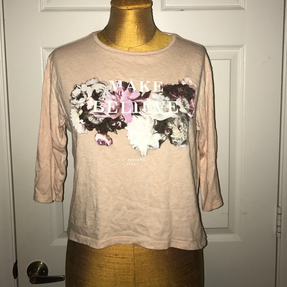 Zara "Make Believe" floral pink crop top