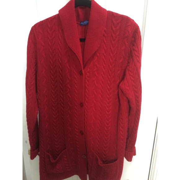 Red long knit cardigan