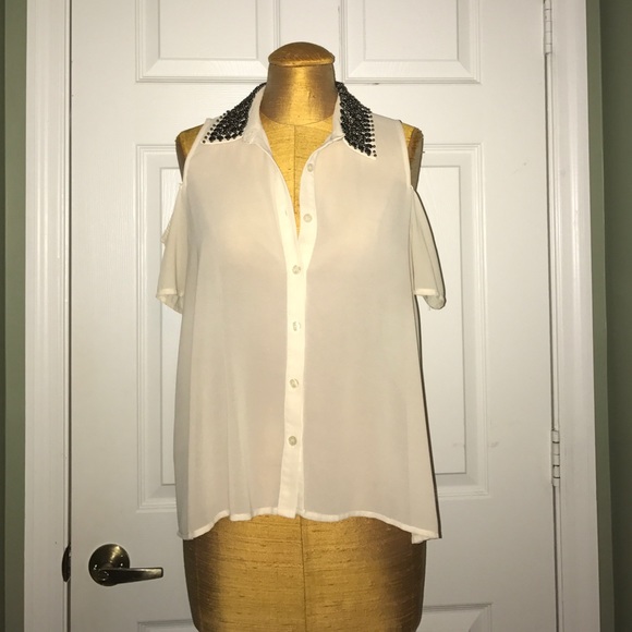 Button down top with studded collar