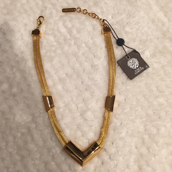 Vince Caumuto Gold V Shaped Mesh Frontal Necklace