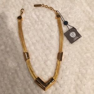 Vince Caumuto Gold V Shaped Mesh Frontal Necklace