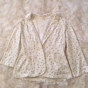 Blue and white polka dot knit blazer
