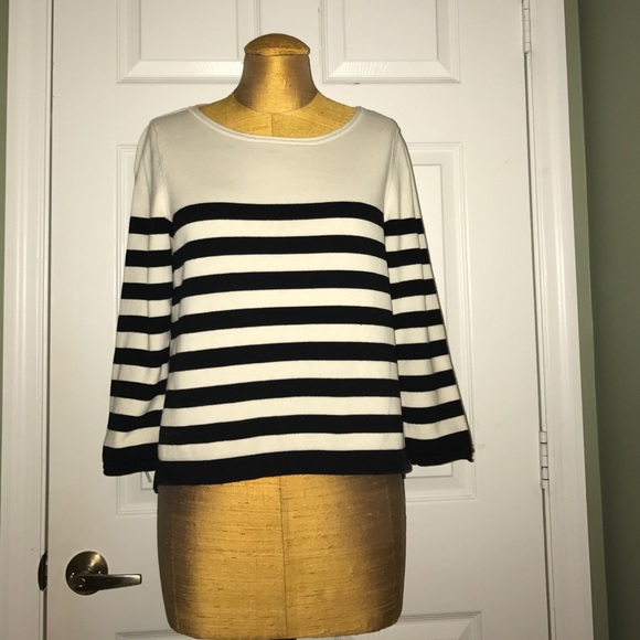 Black and white striped sweater with elbow patches
