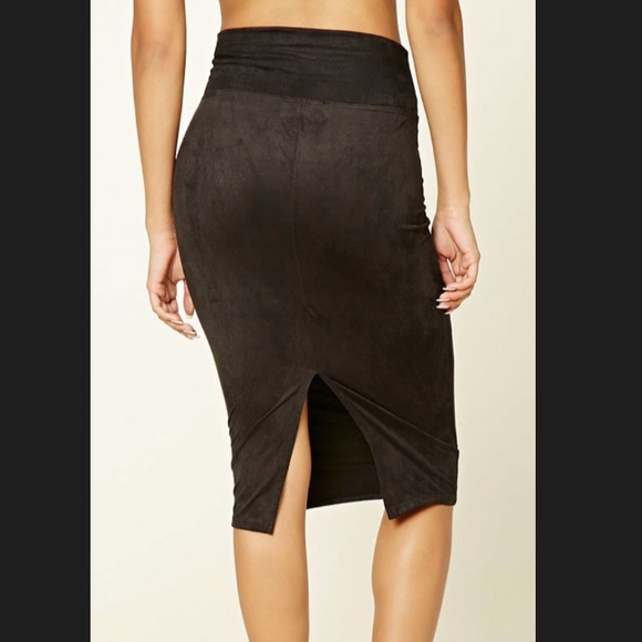 NWOT: Black Faux Suede Pencil Skirt - Picture 2 of 5