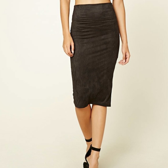 NWOT: Black Faux Suede Pencil Skirt - Picture 3 of 5