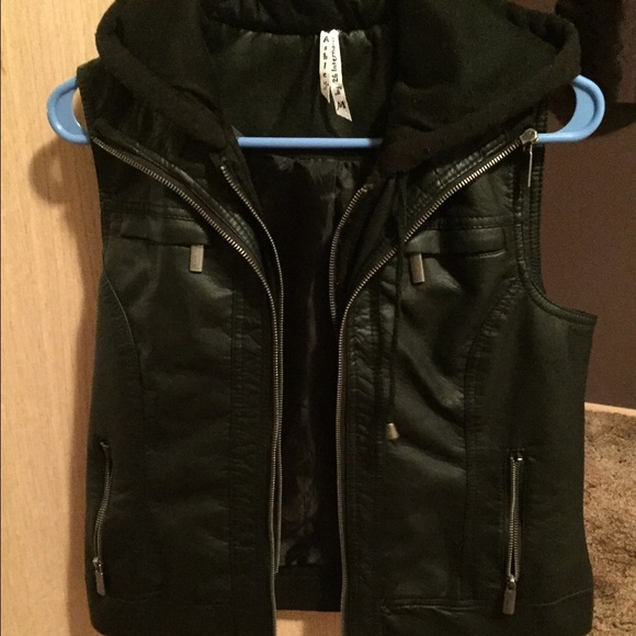 Black leather vest with hood