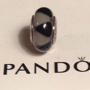 Authentic Pandora sterling, glass charm. Black/whi
