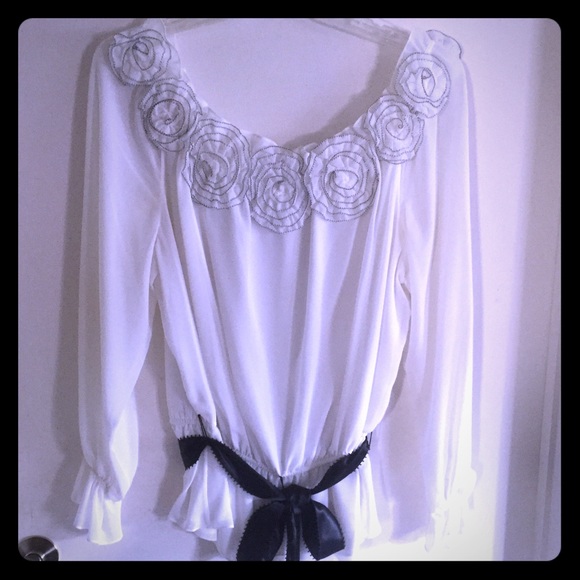 Formal White Rosette Peplum Blouse