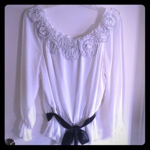 Formal White Rosette Peplum Blouse