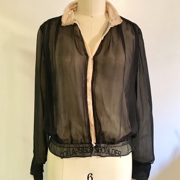 Haute Hippie Nude Black Sheer Silk Bomber Blouse