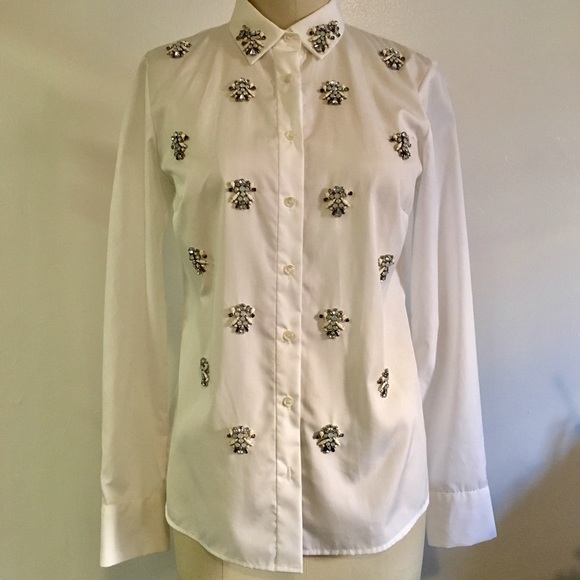 NWT J Crew Collection Jeweled White Button Down