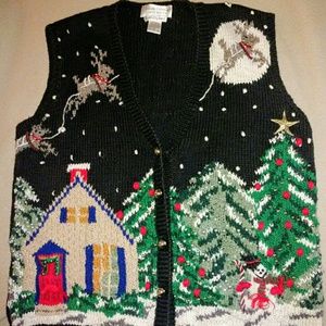 Casual Corner SZ M Ugly Xmas Sweater Vest W/Bells